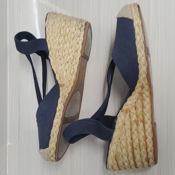 CHAPS Clarissa Chambray Wedge Espadrilles Navy Tan Jute 8.5 - Picture 8 of 11